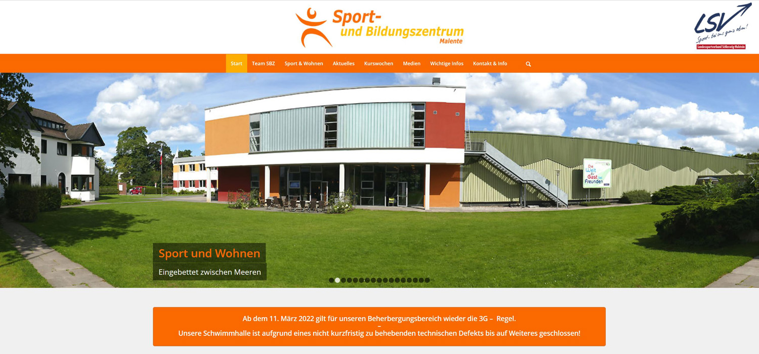 Webdesign Sport- und Bildungszentrum Malente SBZ